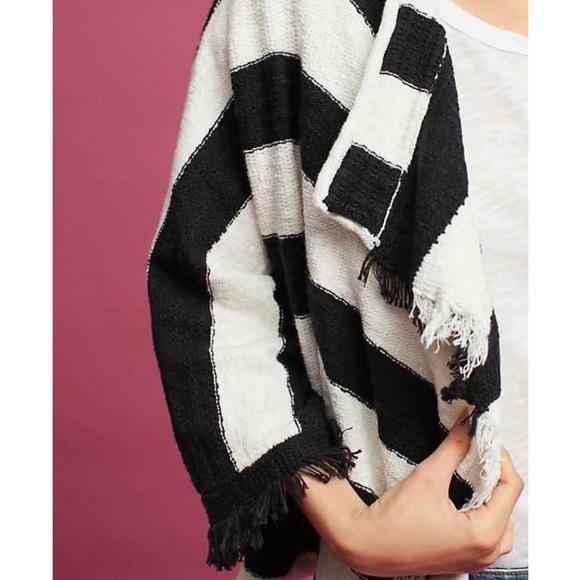 Anthro moth black and white stripe fringe cardigan - Picture 3 of 8